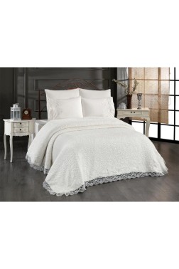 Alina Blanket Set, Blanket 235x245, Sheet 220x240, Double Size, Full Bed Cream - Thumbnail