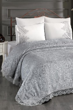Alina Blanket Set, Blanket 235x245, Sheet 220x240, Double Size, Full Bed Gray - Thumbnail