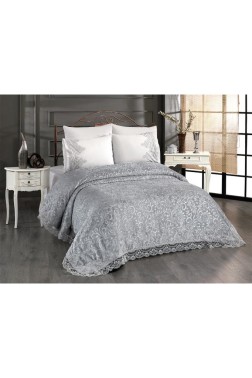 Alina Blanket Set, Blanket 235x245, Sheet 220x240, Double Size, Full Bed Gray - Thumbnail