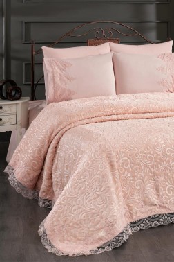 Alina Blanket Set, Blanket 235x245, Sheet 220x240, Double Size, Full Bed Pink - Thumbnail