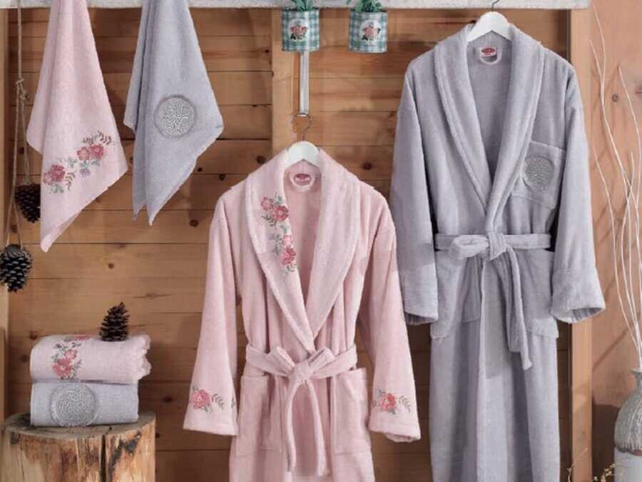 Alisa Venus Bamboo Bathrobe Set Pink Blue - Thumbnail