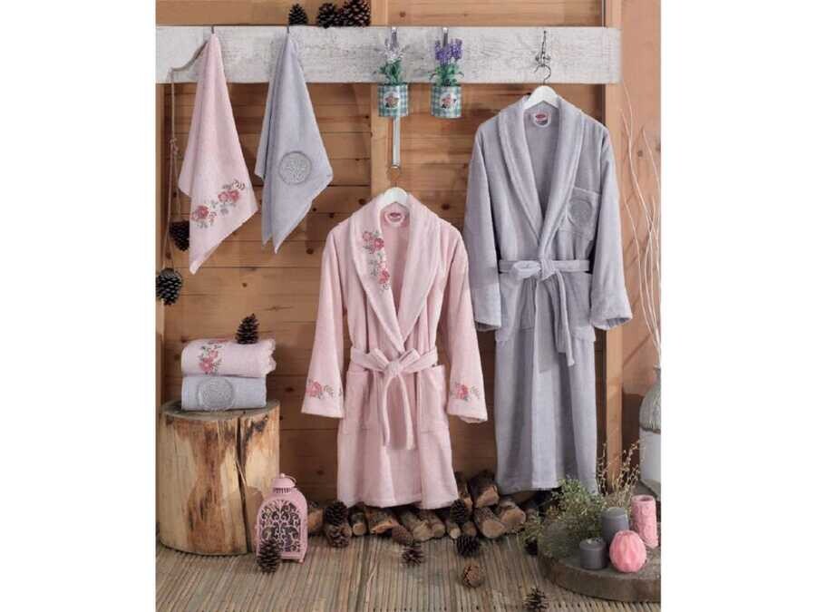 Alisa Venus Bamboo Bathrobe Set Pink Blue - Thumbnail