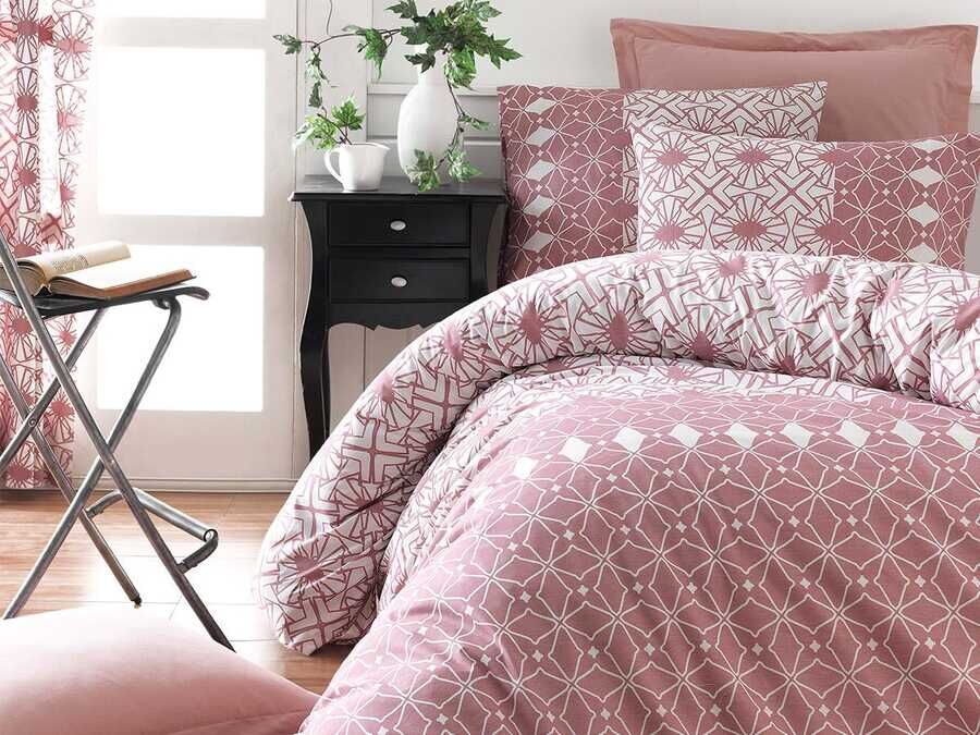  Alize 100% Cotton Double Duvet Cover Set Pink