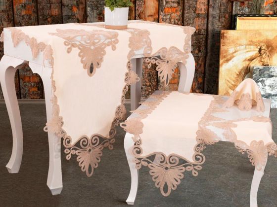Almina Linen 5 Piece Living Room Set - Cream Cappucino