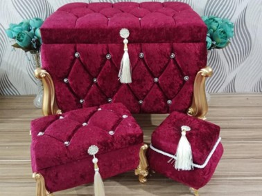 Almirah Tasseled Quilted Square 3-Pieces Dowery Chest Burgundy - Thumbnail