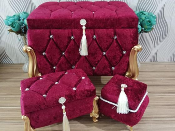 Almirah Tasseled Quilted Square 3-Pieces Dowery Chest Burgundy