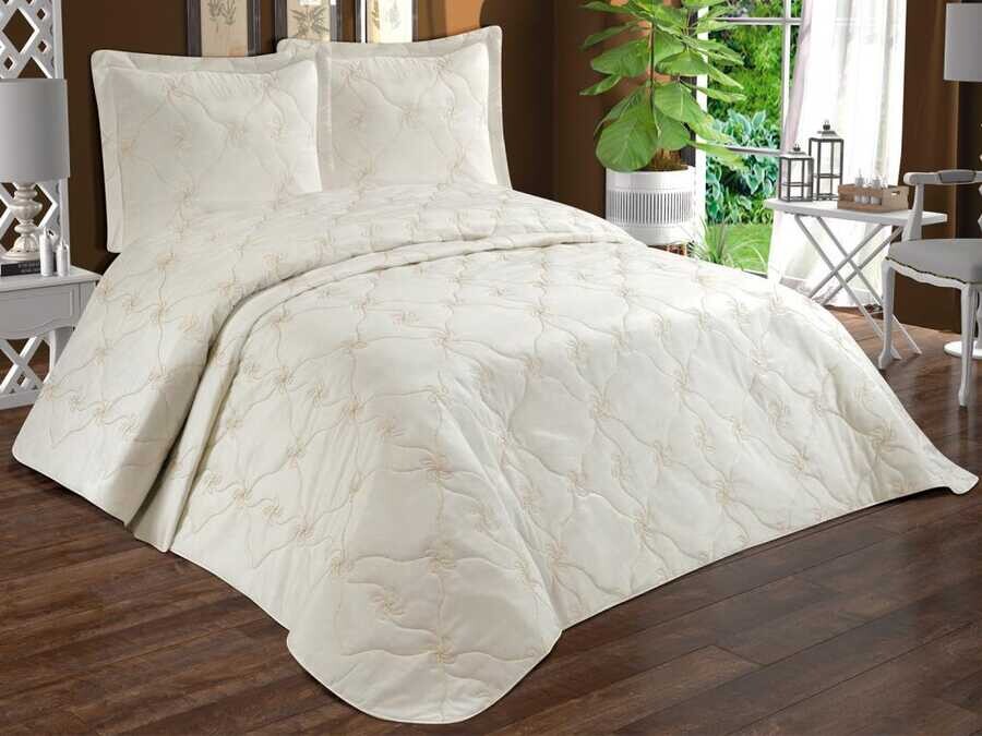 Alyans Quilted Double Bedspread Cream - Thumbnail