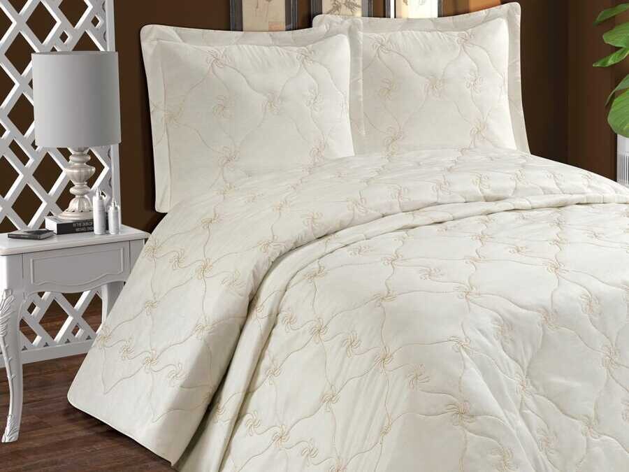 Alyans Quilted Double Bedspread Cream - Thumbnail