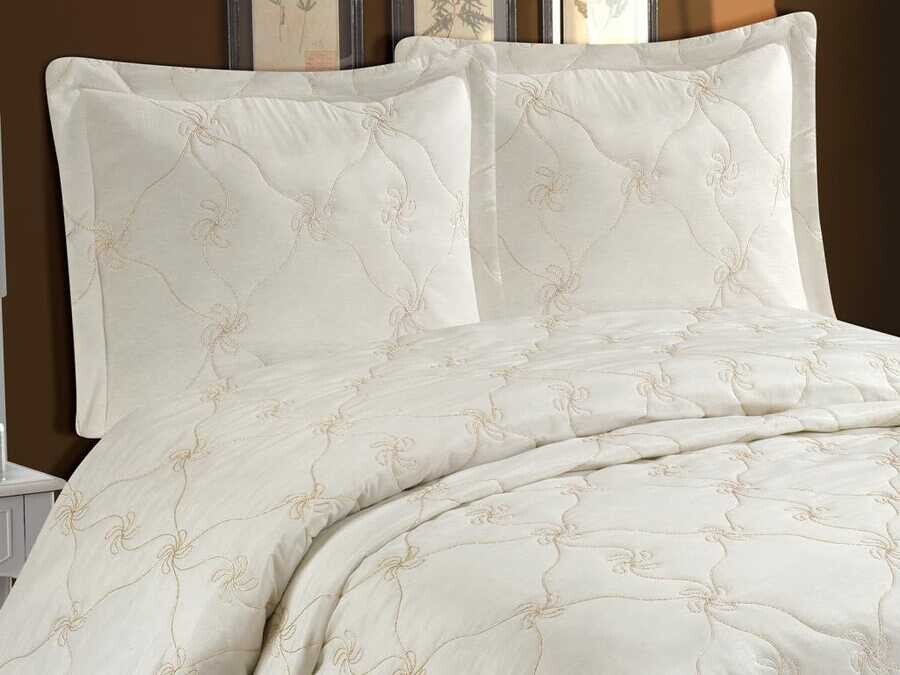 Alyans Quilted Double Bedspread Cream - Thumbnail