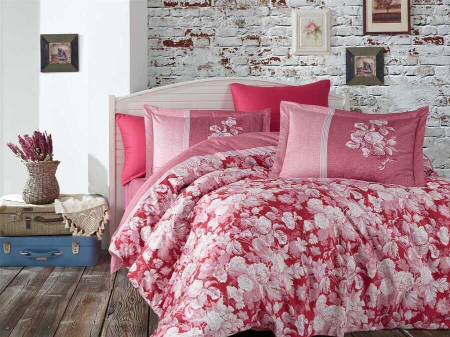 Amalia Cotton Satin Double Duvet Cover Set Claret Red