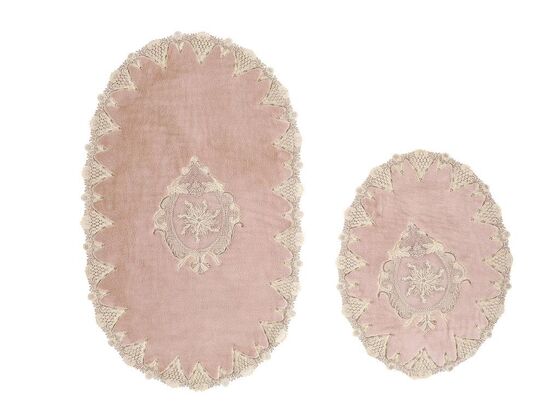 Amara French Guipure 2 Pcs Bath Mat Set Cappucino