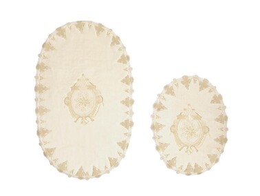 Amara French Guipure 2 Pcs Bath Mat Set - Cream - Thumbnail