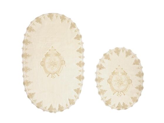 Amara French Guipure 2 Pcs Bath Mat Set - Cream