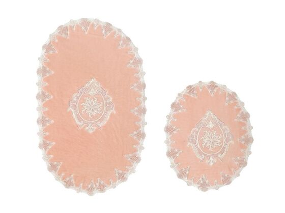 Amara French Guipure 2 Pcs Bath Mat Set Powder