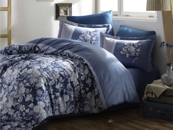 Amelia Cotton Satin Double Duvet Cover Set Petrol Blue