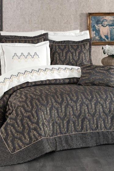 Amira Bridal Set 10 pcs, Bedspread 250x260, Sheet 240x260, Duvet Cover 200x220, Double Size, Full Bed, Brown