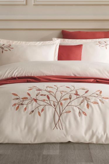 Amor Embroidered 100% Cotton Sateen, Duvet Cover Set, Duvet Cover 200x220, Sheet 240x260, Double Size, Full Size Champagne