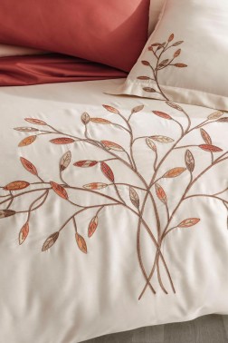 Amor Embroidered 100% Cotton Sateen, Duvet Cover Set, Duvet Cover 200x220, Sheet 240x260, Double Size, Full Size Champagne - Thumbnail