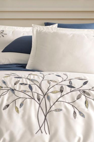 Amor Embroidered 100% Cotton Sateen Duvet Cover Set, Duvet Cover 200x220, Sheet 240x260, Double Size, Full Size Cream