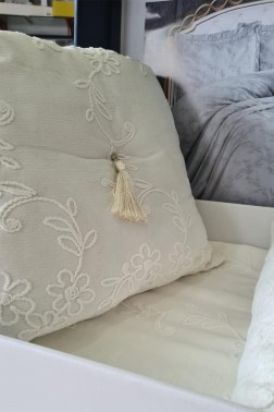 Anatolia Palermo Chenille Bedspread Set 4pcs, Coverlet 260x260 with Pillowcase, Jacquard Fabric, Full Size, Double Size Cream - Thumbnail