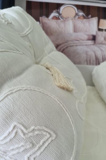 Anatolia Tulip Chenille Bedspread Set 4pcs, Coverlet 260x260 with Pillowcase, Jacquard Fabric, Full Size, Double Size Cream