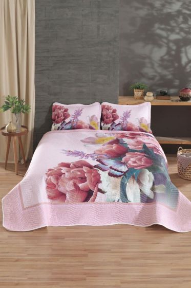 Anderson Quilted Bedspread Set 3pcs, Coverlet 240x250, Pillowcase 50x70, Double Size, Pink