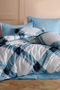 Andri Bedding Set 4 Pcs, Duvet Cover, Bed Sheet, Pillowcase, Double Size, Self Patterned, Wedding, Daily use Blue - Thumbnail