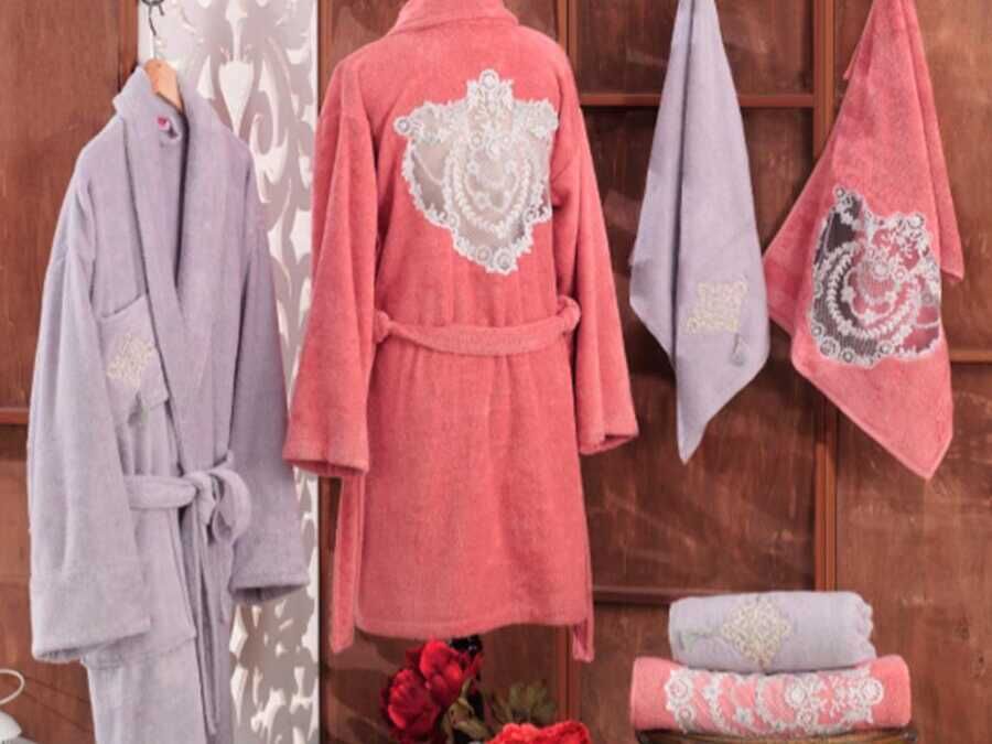 Angel Bamboo Bathrobe Set Water Salamon Gray