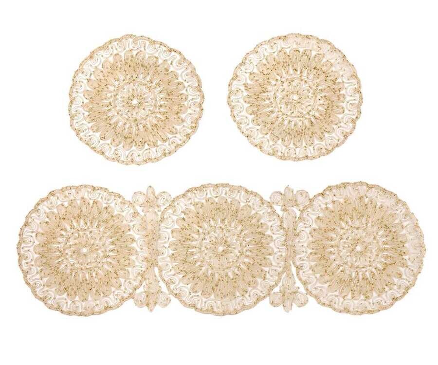 Dowry World - Anglez Cord Embroidered Luxury Living Room Set Cream- Gold