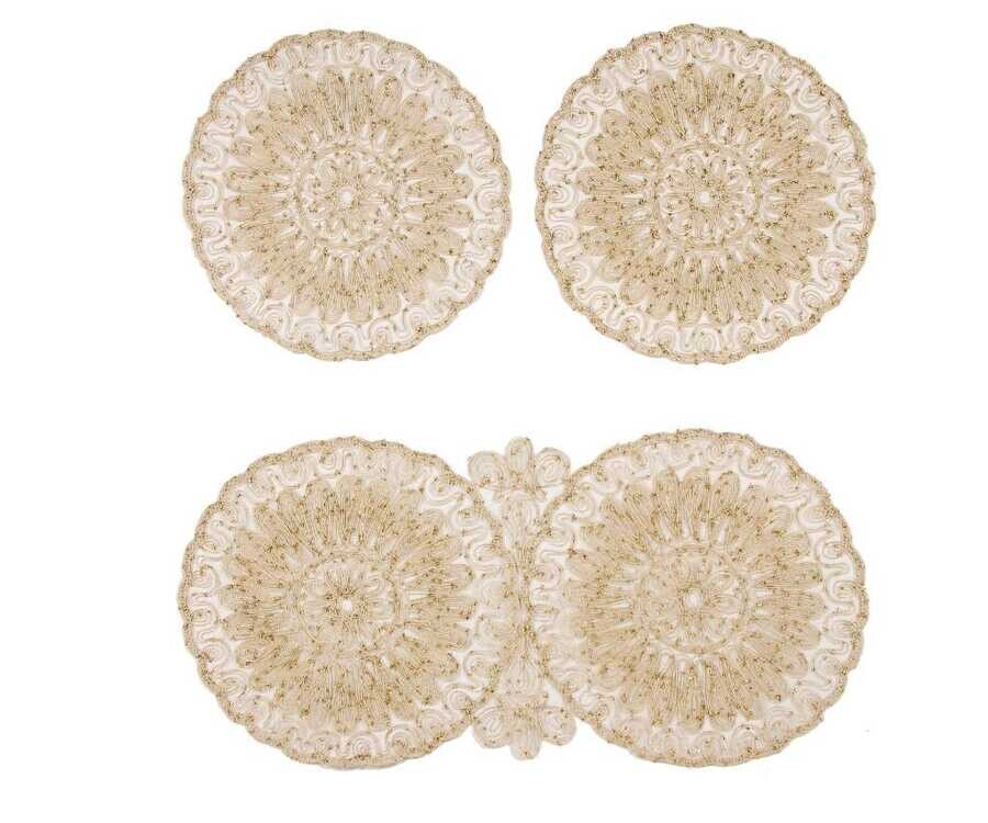 Dowry World - Anglez Cord Embroidered Luxury Bedroom Set Cream-Gold Dowry World - Anglez Cord Embroidered Luxury Bedroom Set Cream-Gold