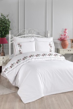 Anita Embroidery King Size Duvet Cover Set 6 pcs, Duvet Cover 200x220, Sheet 240x260, Double Size, Cream Color - Thumbnail