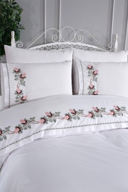 Anita Embroidery King Size Duvet Cover Set 6 pcs, Duvet Cover 200x220, Sheet 240x260, Double Size, Cream Color - Thumbnail