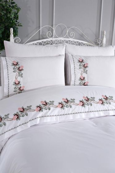 Anita Embroidery King Size Duvet Cover Set 6 pcs, Duvet Cover 200x220, Sheet 240x260, Double Size, Cream Color