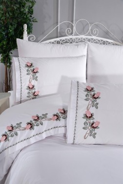 Anita Embroidery King Size Duvet Cover Set 6 pcs, Duvet Cover 200x220, Sheet 240x260, Double Size, Cream Color - Thumbnail