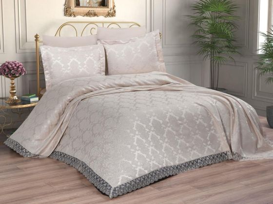 Anna Chenille Bedding Set 6 pcs, Coverlet 250x260, Sheet, Double Size Cappucino