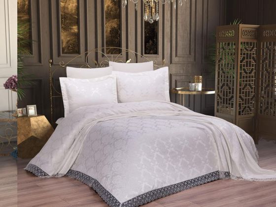 Anna Chenille Bedding Set 6 pcs, Coverlet 250x260, Sheet, Double Size Cream