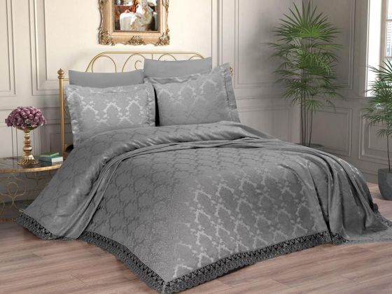 Anna Chenille Bedding Set 6 pcs, Coverlet 250x260, Sheet, Double Size Gray