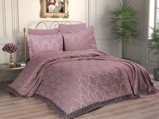 Anna Chenille Bedding Set 6 pcs, Coverlet 250x260, Sheet, Double Size Pink