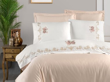 Arbella Embroidered Duvet Cover Set Beige - Thumbnail