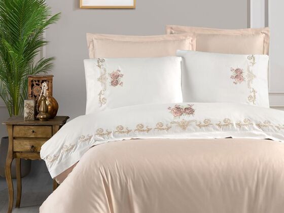 Arbella Embroidered Duvet Cover Set Beige