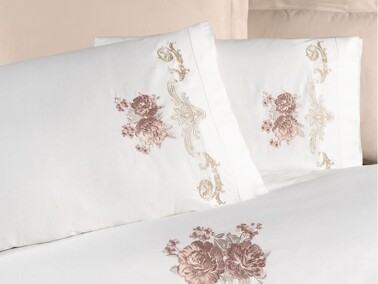 Arbella Embroidered Duvet Cover Set Beige - Thumbnail