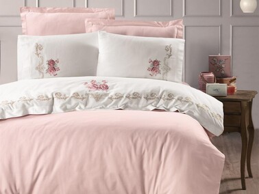 Arbella Embroidered Duvet Cover Set Powder - Thumbnail