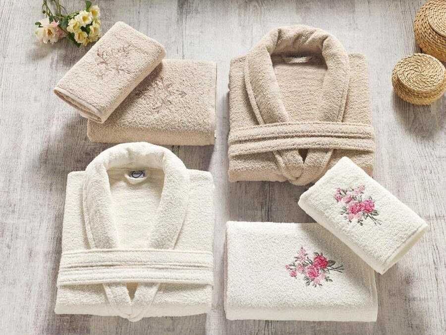 Ardora Bukle Family Bathrobe Set Brown Cream