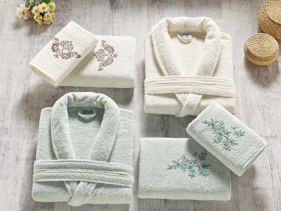 Ardora Bukle Family Bathrobe Set Cream Spring Green