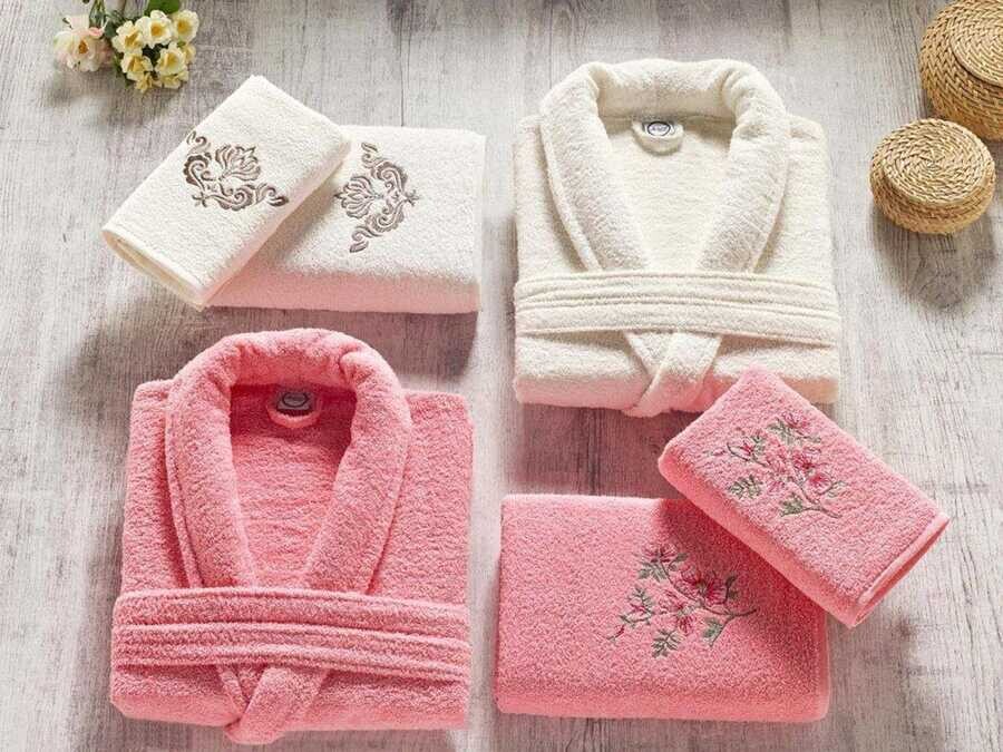 Dowry World - Ardora Bukle Family Bathrobe Set Crimson Cream