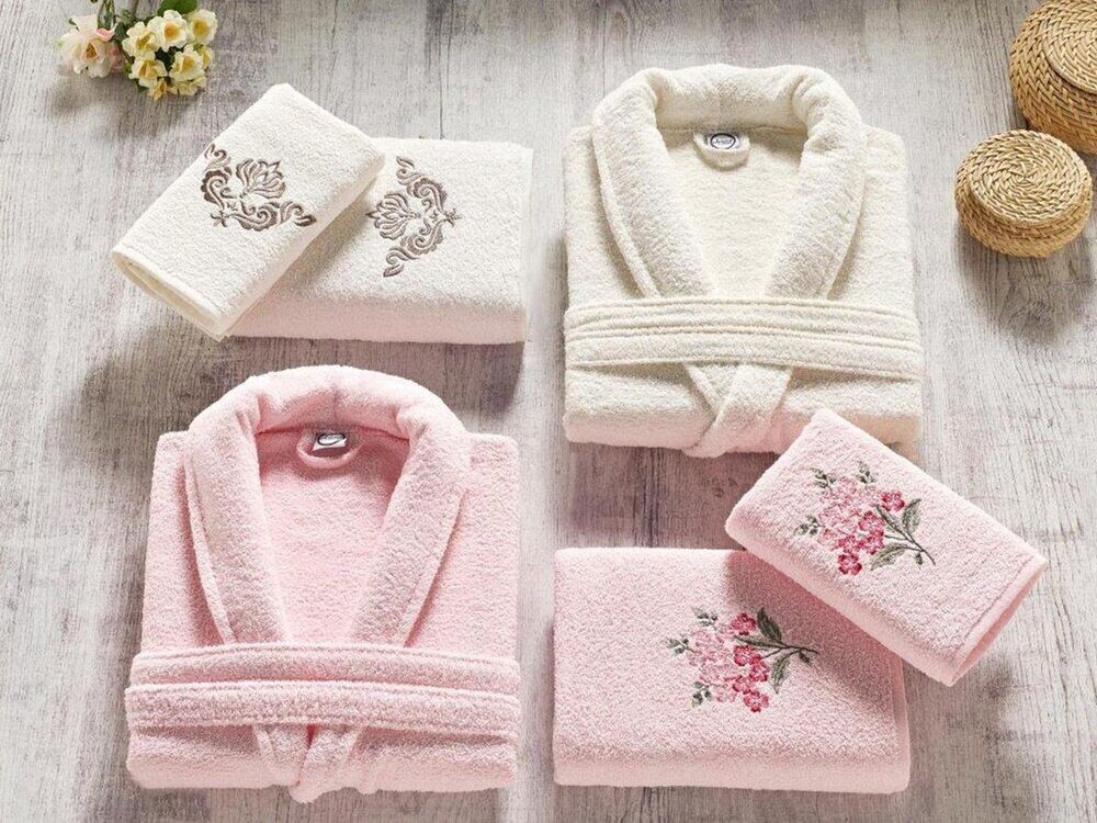 Dowry World - Ardora Bukle Family Bathrobe Set Powder Cream