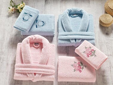 Dowry World - Ardora Bukle Family Bathrobe Set Powder Blue Dowry World - Ardora Bukle Family Bathrobe Set Powder Blue