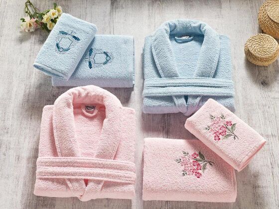  Ardora Bukle Family Bathrobe Set Powder Blue