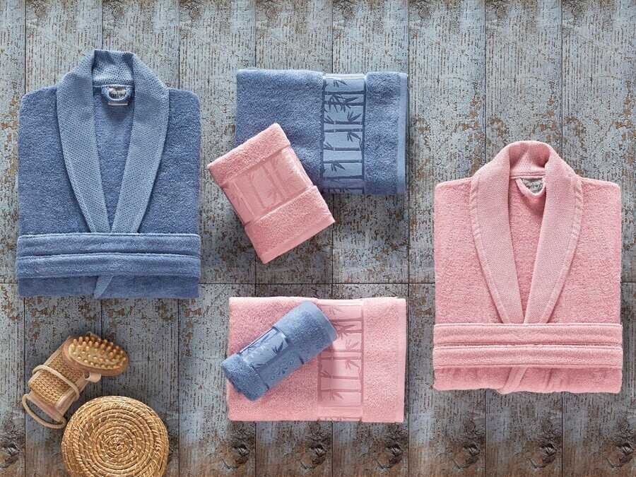Dowry World - Arliva Bamboo Family Bathrobe Set Powder Blue Dowry World - Arliva Bamboo Family Bathrobe Set Powder Blue