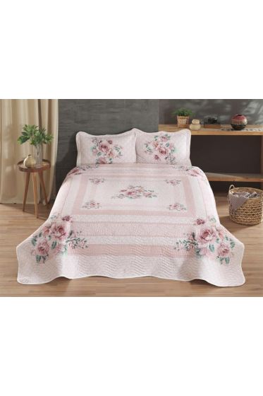 Armoni Quilted Bedspread Set 3pcs, Coverlet 240x250, Pillowcase 50x70, Double Size, Pink